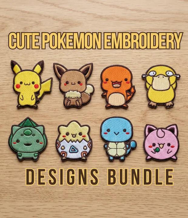 Eight cute character embroidery patches
