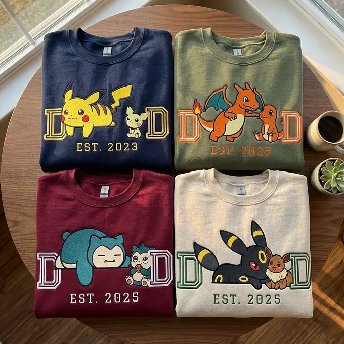 Four personalized embroidered family sweatshirts