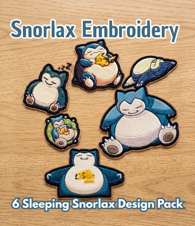 Six sleepy blue character embroidery patches